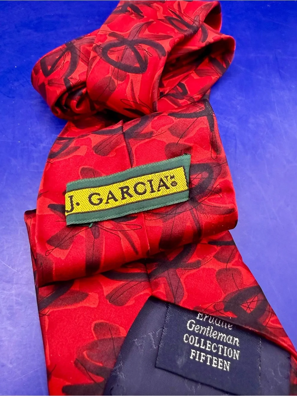 J Garcia Lot of 2 Silk Ties Red Abstract & Scales Coll 15
